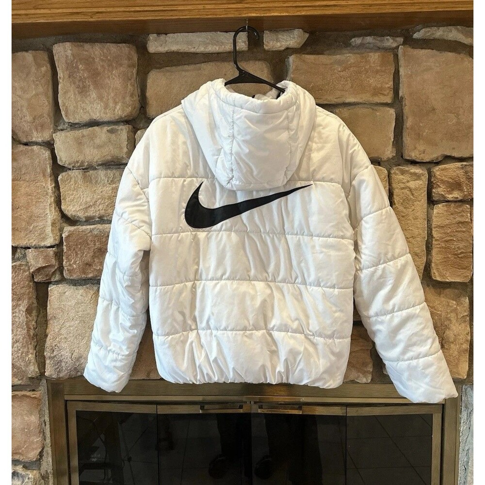 Nike Therma-Fit Repel Classic Hooded Puffer Coat White Jacket Women’s S Outdoor